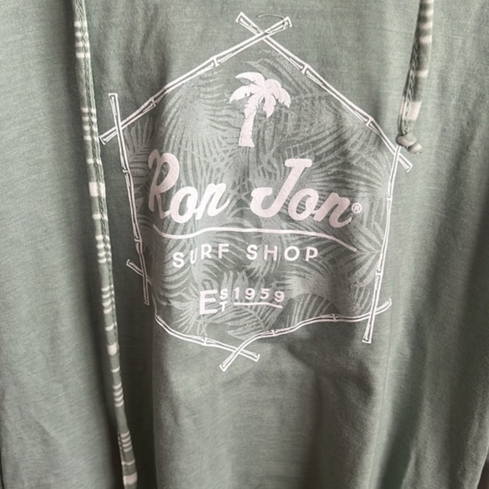 New Ron Jon Surf Shop Hoodie Small Green White Striped Long Sleeve Beachy - Picture 2 of 6